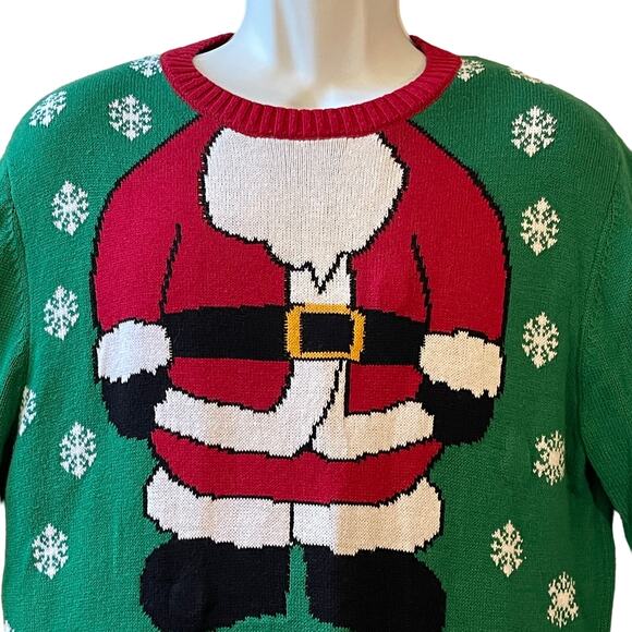 Ugly Christmas Sweater Santa Yourself Selfie Light Up Holiday Sweater Size Large - Picture 2 of 5
